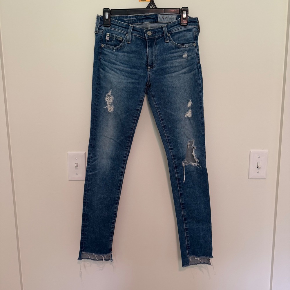 AG Adriano Goldschmied The Legging Ankle Distressed Skinny Jeans Blue 27R